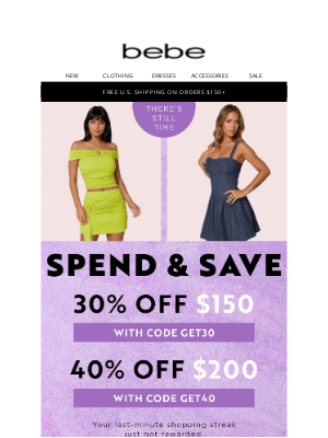 bebe - You’ve Still Got Time ⏳ Save Up to 40% Off NOW