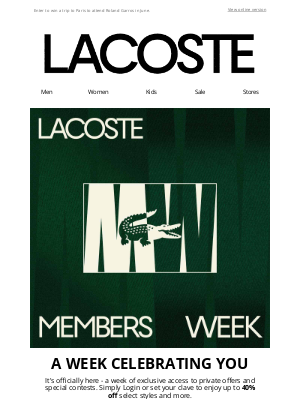 Lacoste - Members Week is here! Access up to 40% off and more