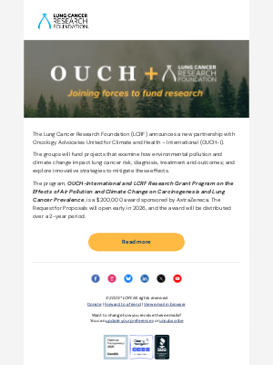Lung Cancer Research Foundation - LCRF and OUCH-I join forces to fund research