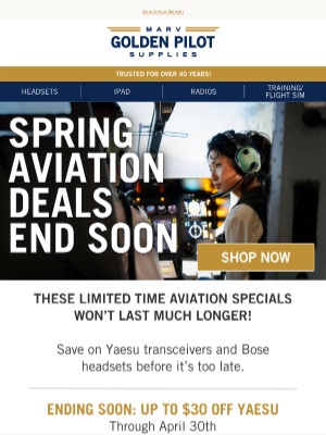 Marv Golden Pilot Supplies - Final Countdown: Yaesu Deals Ending Soon!