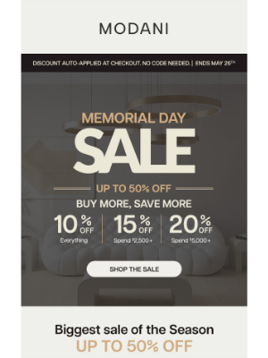 Modani Furniture - Memorial Event – Early Savings Start Today