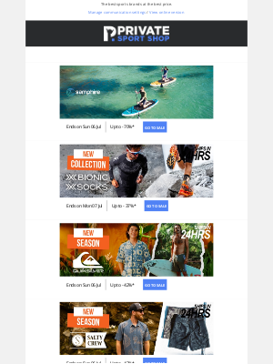 Private Sport Shop - Offer ends tonight: Samphire SUP, Quiksilver, Salty Crew, Asics, Nike Underwear