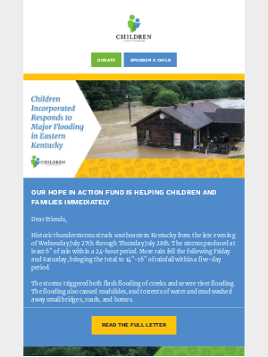 Children Incorporated - Children Incorporated Responds to Major Flooding in Eastern Kentucky