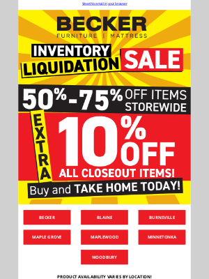 Becker Furniture World - Take It Home Today — 50–75% Off + Extra 10% Off Closeouts! 🛋️