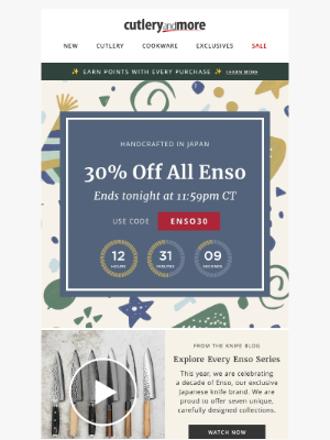 Cutlery and More - Last chance! 30% off all Enso ends tonight