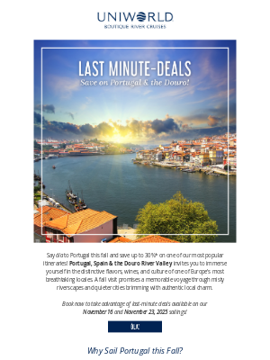 Uniworld Boutique River Cruise Collection - Save 30% on Fall Douro River Cruises