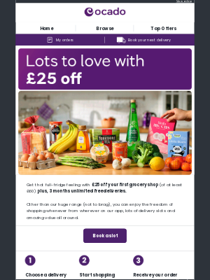 Ocado (United Kingdom) - Don't forget £25 off your first grocery shop