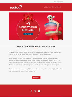 Red Tag Vacations (CA) - Christmas in July Sale is BACK!