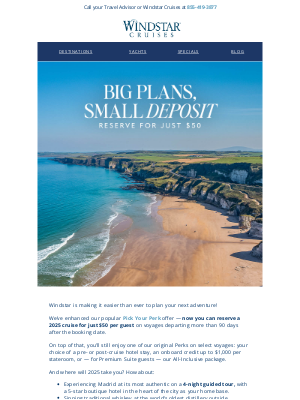 Windstar Cruises - New Bonus Perk: Reserve a Cruise for Just $50 per Guest