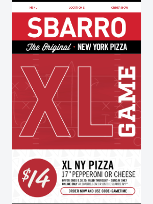 Sbarro - Game Time = Pizza Time: XL NY Pizza Just $14