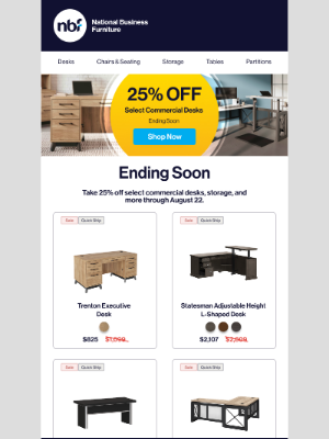 National Business Furniture - Last Chance to Save 25% on Commercial Desks