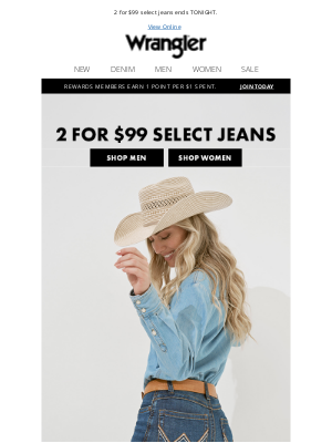 Wrangler - Last call to save on jeans!