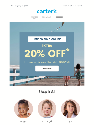 Carter's - This deal just got BETTER: 100s of more styles added 🔥🔥 Code: SUNNY20