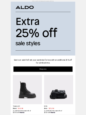 ALDO (Canada) - Extra 25% off sale is ON