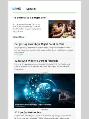 WebMD - 18 Secrets to a Longer Life