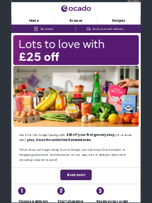 Ocado (United Kingdom) - Get £25 off your first grocery shop