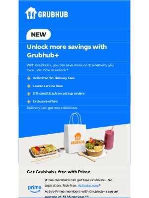 GrubHub - Free Grubhub+, if you have Amazon Prime