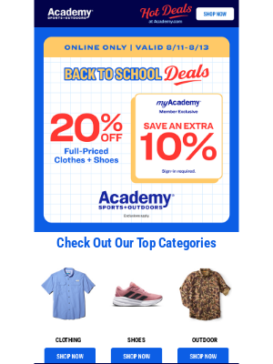 Academy Sports + Outdoors - Last Day! 20% OFF Clothes + Shoes Online