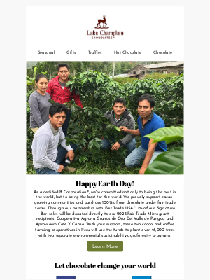 Lake Champlain Chocolates - Celebrate Earth Day every day!