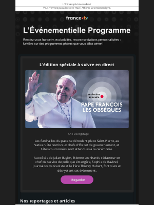 France télévision (France) - Les obsèques du Pape François