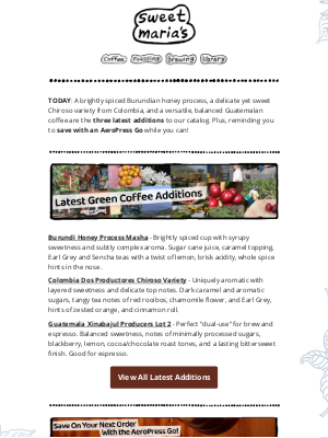 Sweet Maria’s Coffee - 3 Coffees: Spiced, Aromatic & Versatile