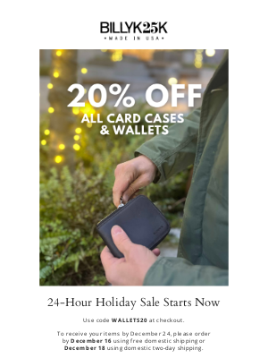 Billykirk, Inc. - 20% Off All Card Cases & Wallets