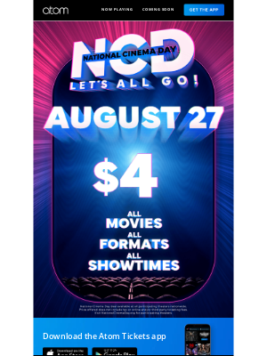 Atom Tickets - $4 Tickets for National Cinema Day!