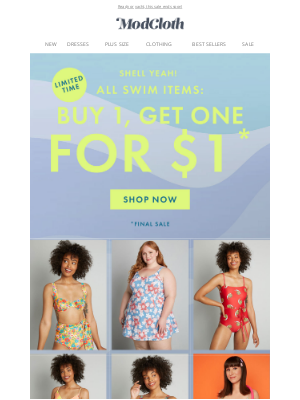 ModCloth - Shop BOGO $1 swim before it goes overboard! ⚓