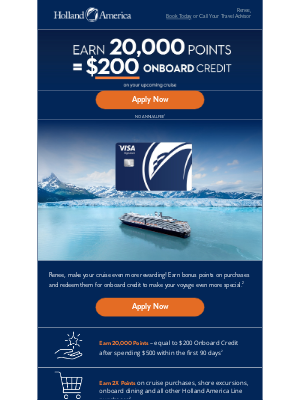 Holland America Line - Renee,  Get Cruising with a $200 Onboard Credit