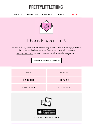 Confirmation email by PrettyLittleThing