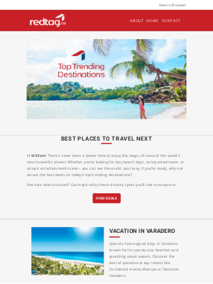 Red Tag Vacations (CA) - Get there first! Top trending destinations.