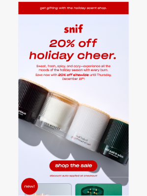 Snif - Your candle wishlist is 20% off. 👀