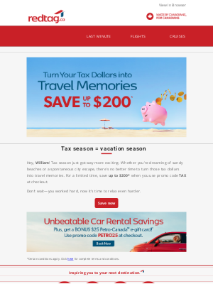 Red Tag Vacations (Canada) - You earned this, William! 🌴