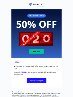 Udacity - 🚨 Last Call to Save 50% – 20 Spots Left