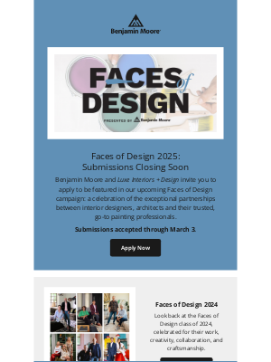 Benjamin Moore - Don’t Miss Your Chance to Be in Faces of Design 2025