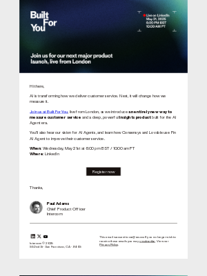 Intercom - Join us on May 21st for our next major product launch