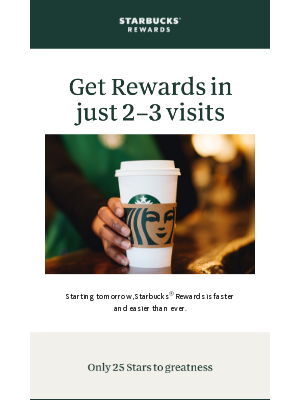 Email example promoting loyalty and customer reward program sent by Starbucks