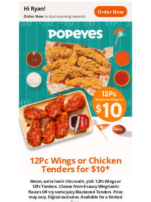 Popeyes Louisiana Kitchen - 🔥 $10 12Pc Tenders OR Wings