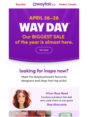 Wayfair (Canada) - 🔔 WAY DAY 🔔 STARTS 🔔 SATURDAY 🔔