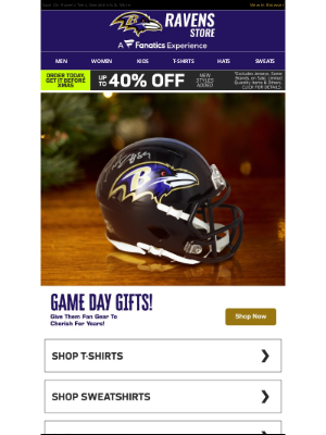 Baltimore Ravens - Holiday Cheer & Up To 40% Off Game Day Gear