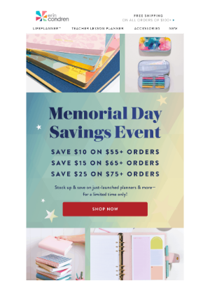 Erin Condren - Memorial Day Sale is LIVE! Up to $25 Off!