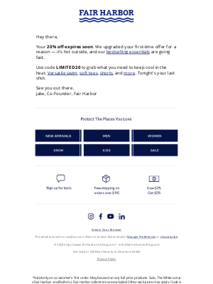 Fair Harbor - 20% off code expires tonight