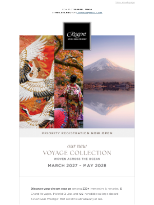Regent Seven Seas Cruises - NOW OPEN – Priority Registration for the 2027-2028 Season