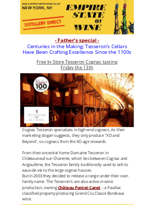 Sherry-Lehmann Inc - Father's day special offer - Unique gift from COGNAC Tesseron - 100Pts