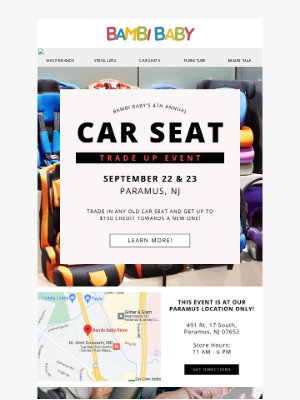 Bambi Baby Store - 🤗 This Weekend Is Our 4th Annual Car Seat Trade Up Event!