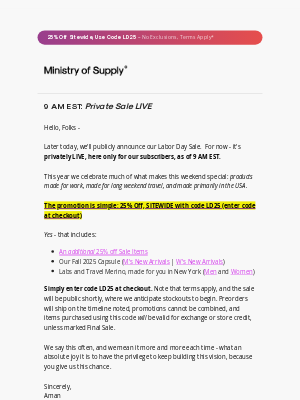Ministry of Supply - SITEWIDE Private Sale is HERE