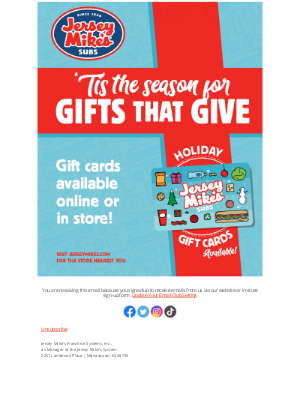 Jersey Mikes - 'Tis The Season For Gifts That Give