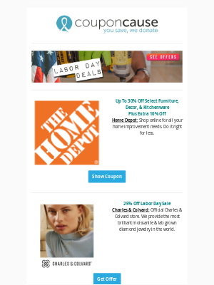 Coupon Cause - Labour Day Deals! 💥 | 30% Off at Home Depot | 50% Off at Crocs | 25% Off at Charles & Colvard