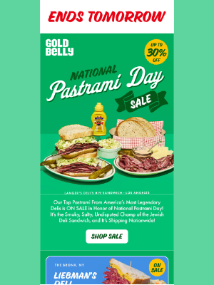 Goldbelly - 30% Off Pastrami Sale Ends TOMORROW!