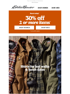 Eddie Bauer - STARTS TODAY! 30% Off 2 Or More Items